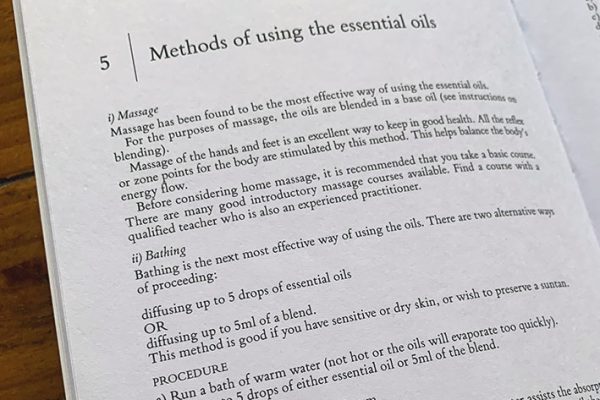 Inside page of a book, methods of using essential oils