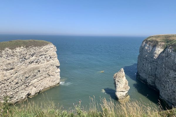 Flamborough head cliffs looking out onto the seafront in the UK