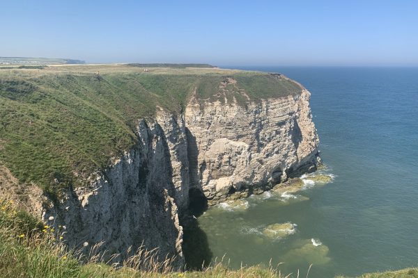 Flamborough head cliffs looking out onto the seafront in the UK